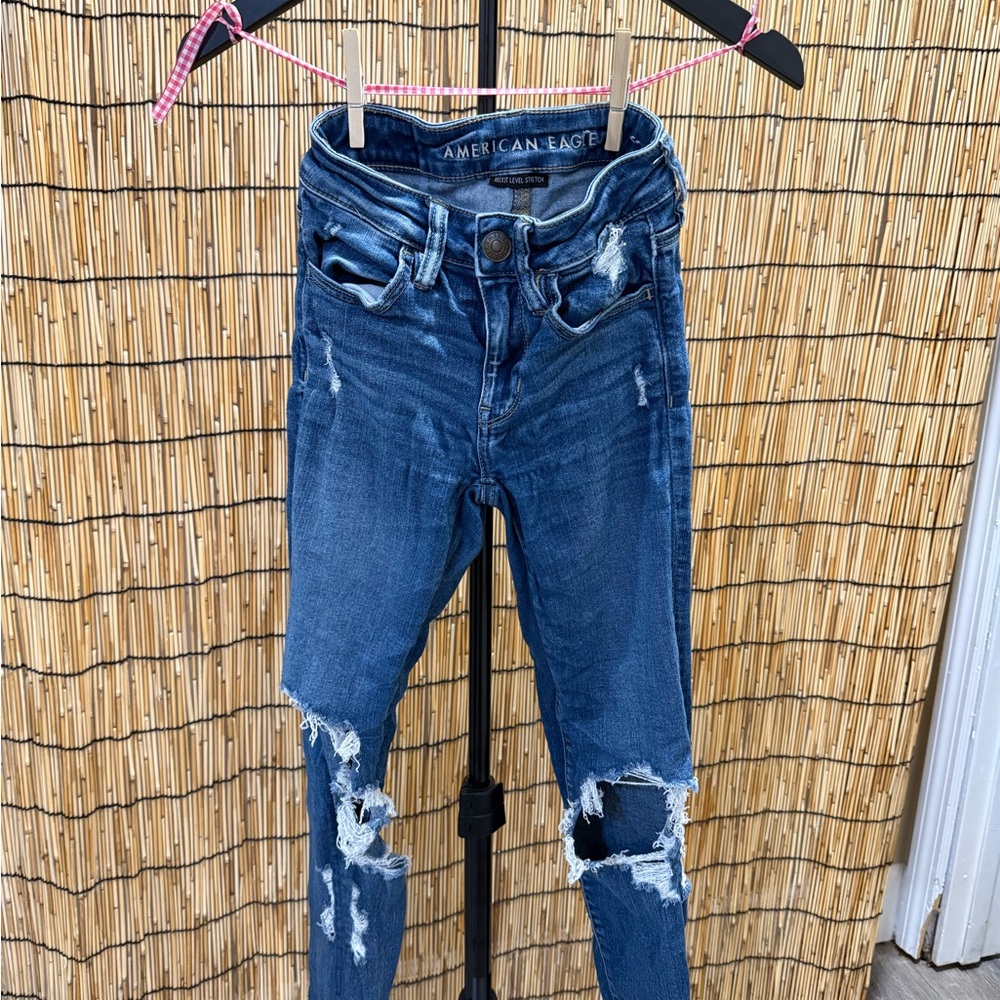 American Eagle Outfitters Ripped Skinny Jeans - Dark Blue